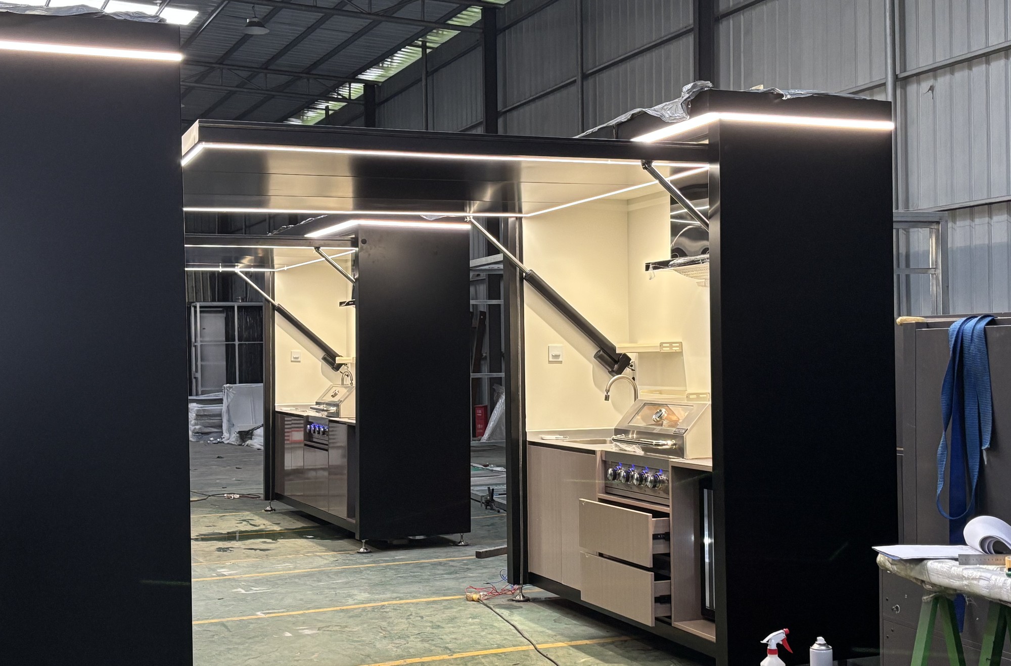 Finished outdoor kitchen units in production