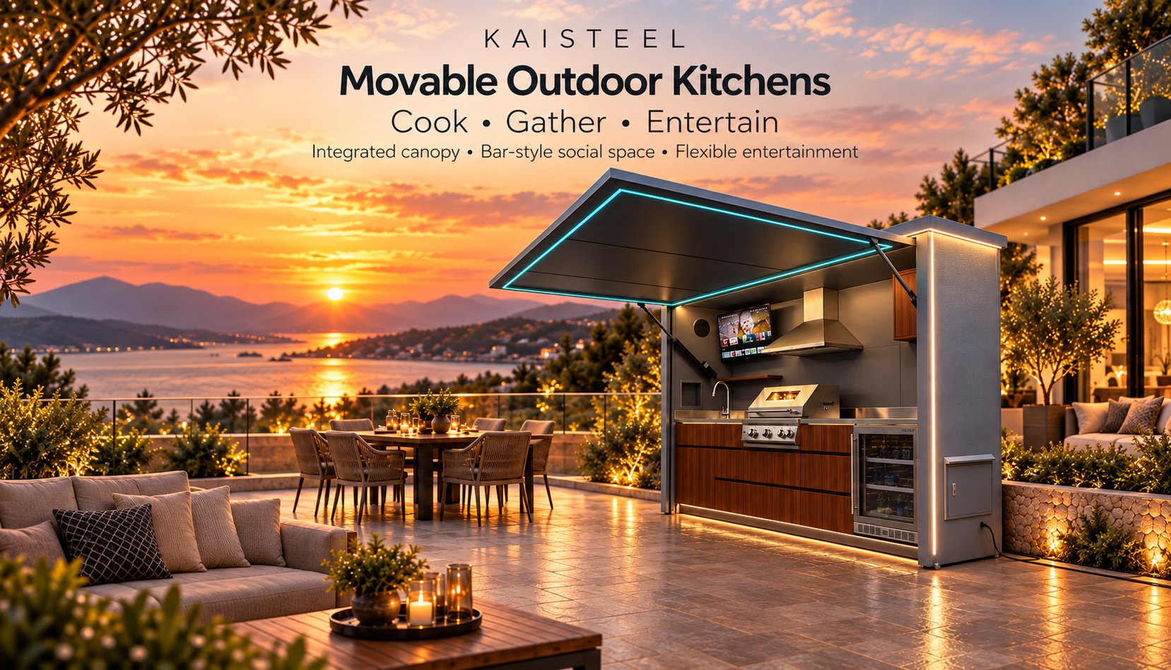 KAISTEEL MAX 2900 mm flip-cover outdoor kitchen